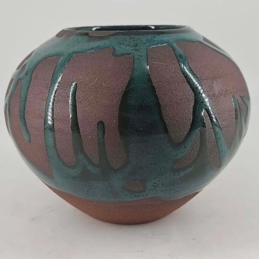 Vintage Studio Art Pottery signed Jon Mehr Tenmoku redware vase